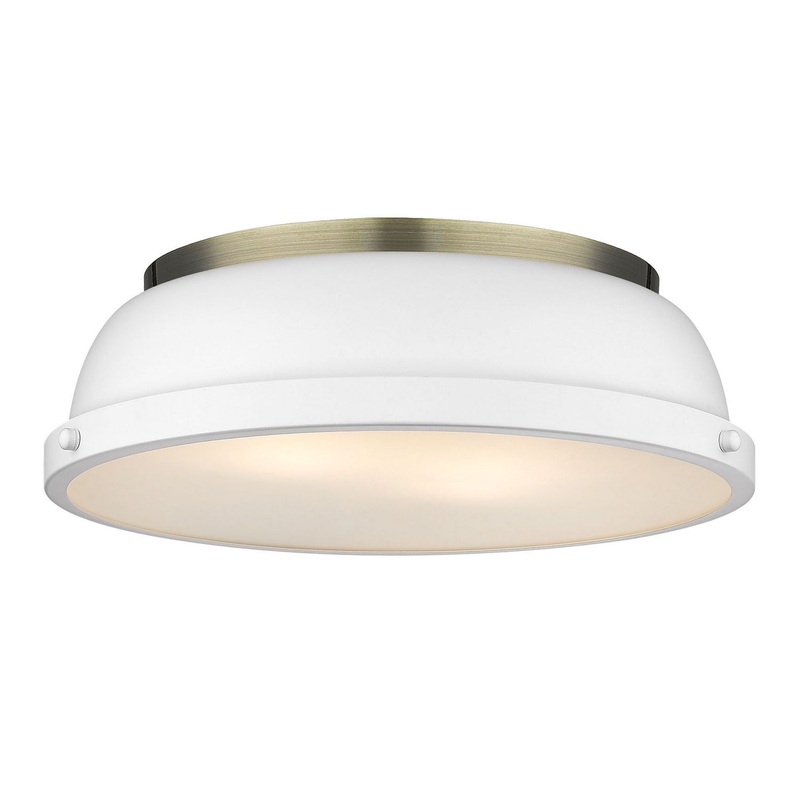 Duncan 14" Flush Mount in Aged Brass with Matte White Shade
