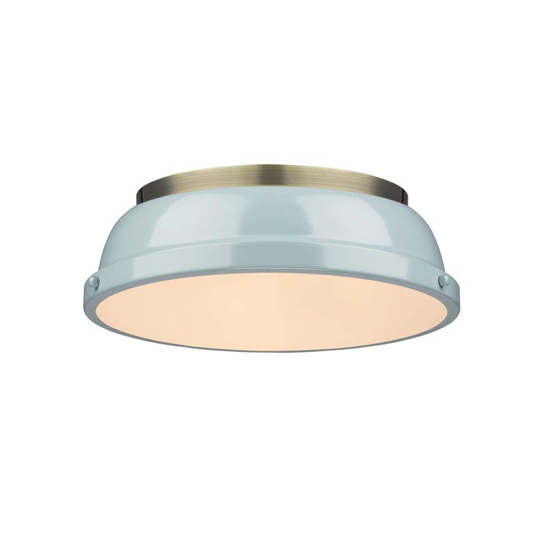 Duncan Flush Mount in Aged Brass with Seafoam Shade