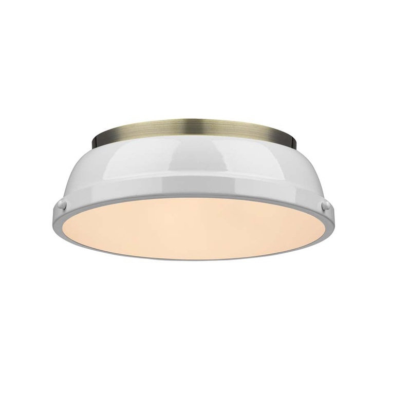 Duncan Flush Mount in Aged Brass with White Shade