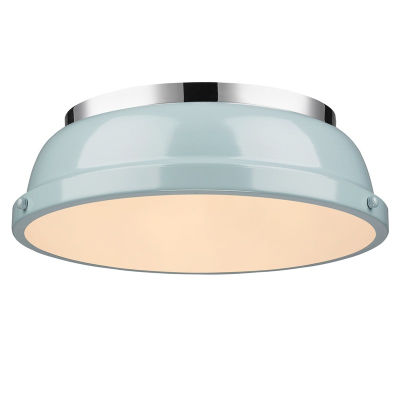Duncan Flush Mount in Chrome with Seafoam Shade
