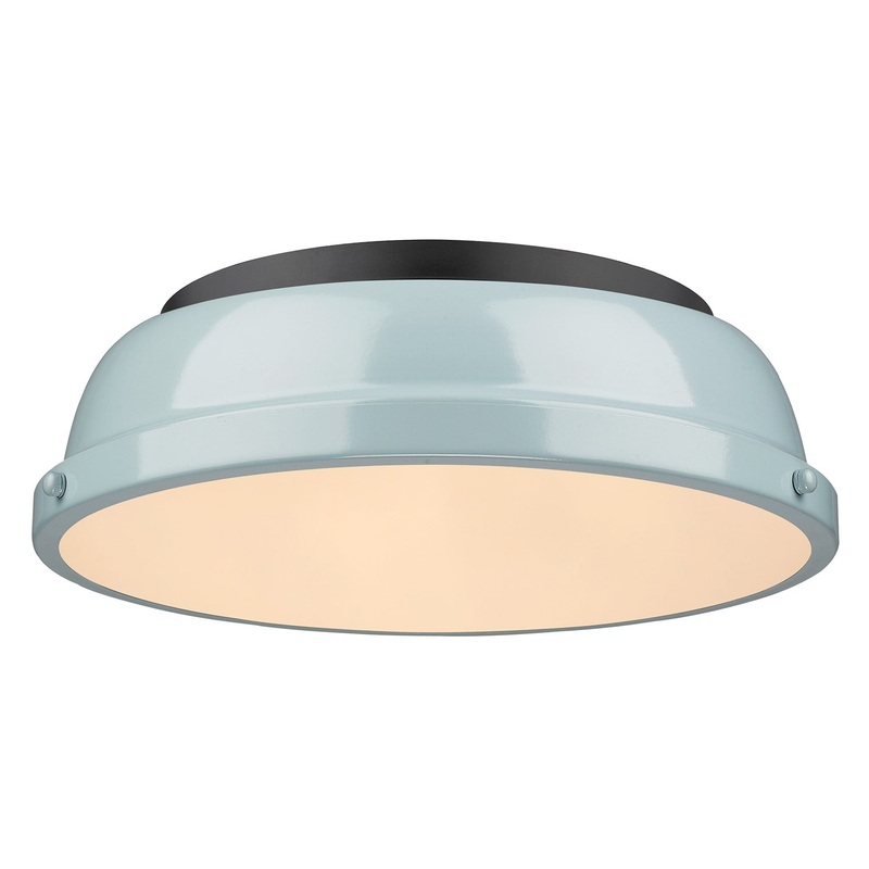 Duncan Flush Mount in Matte Black with Seafoam Shade