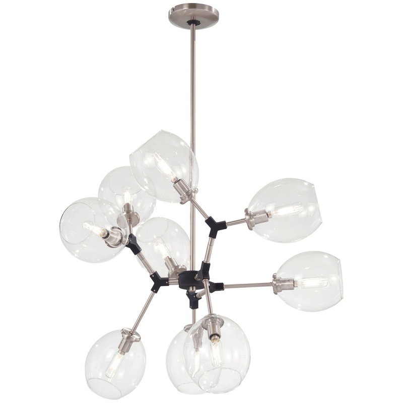 Nexpo 9-Light Chandelier in Brushed Nickel & Black Accents with Clear