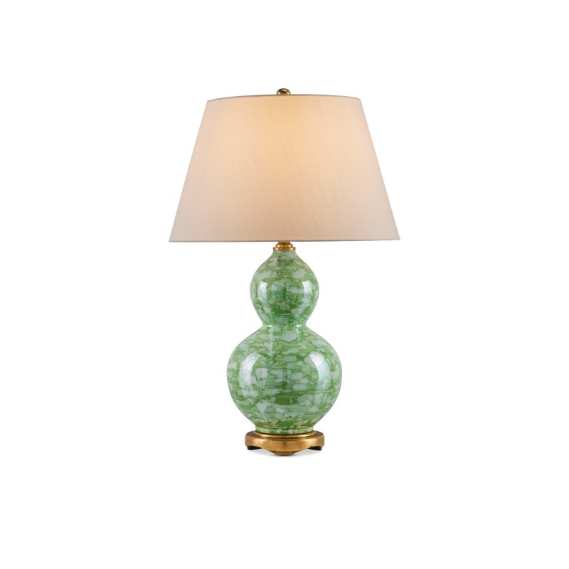 Eau de Nil 1-Light Table Lamp in Green & Textured Antique Gold Leaf