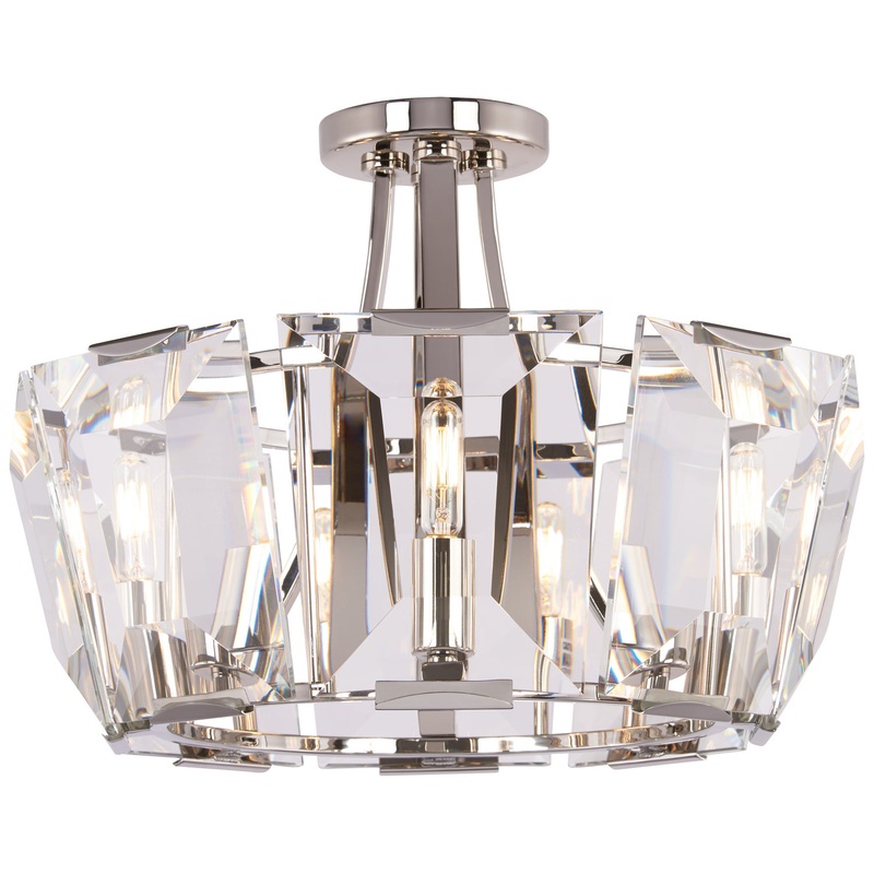 Castle Aurora 8-Light Semi-Flush Mount in Polished Nickel with Clear Crystal