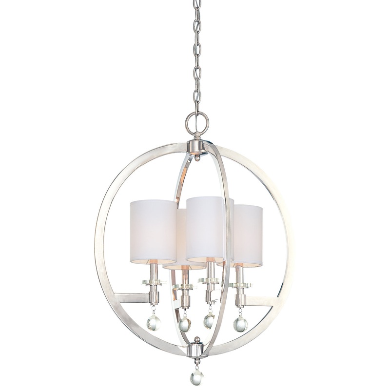 Chadbourne 4-Light Pendant in Polished Nickel with White Fabric Shade