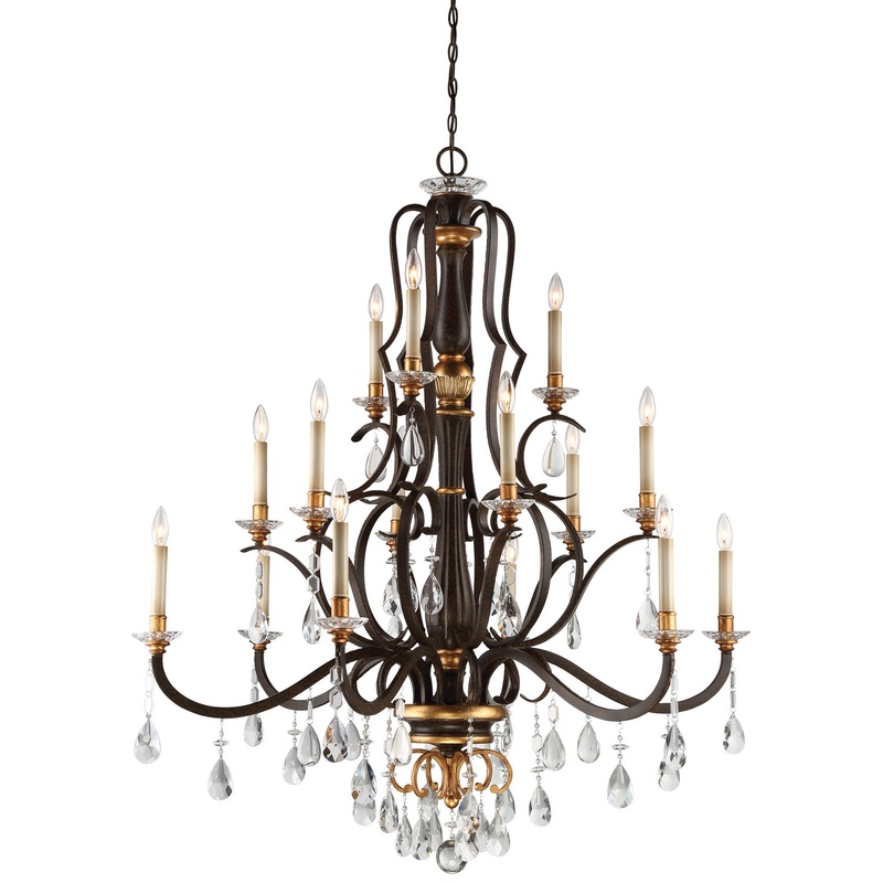 Chateau Nobles 15-Light Chandelier in Raven Bronze with Sunburst Gold H