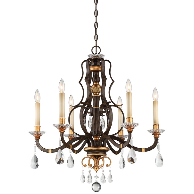 Chateau Nobles 6-Light Chandelier in Raven Bronze with Sunburst Gold H
