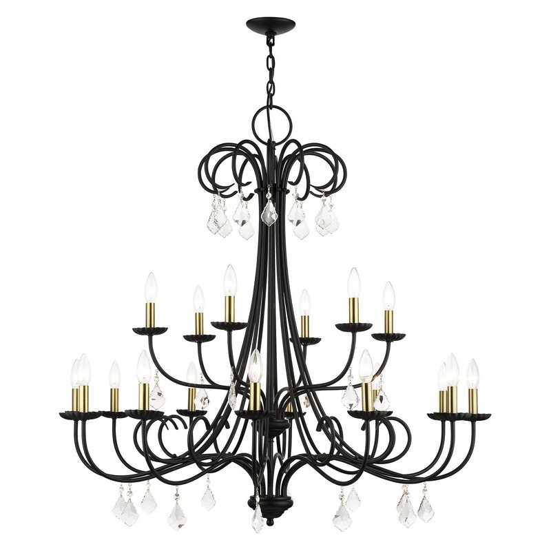 Daphne 18-Light Chandelier in Black with Antique Brass