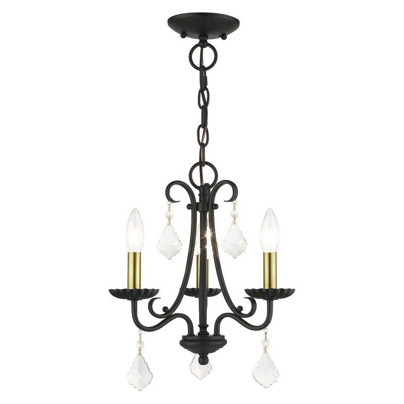 Daphne 3-Light Mini Chandelier in Black with Antique Brass
