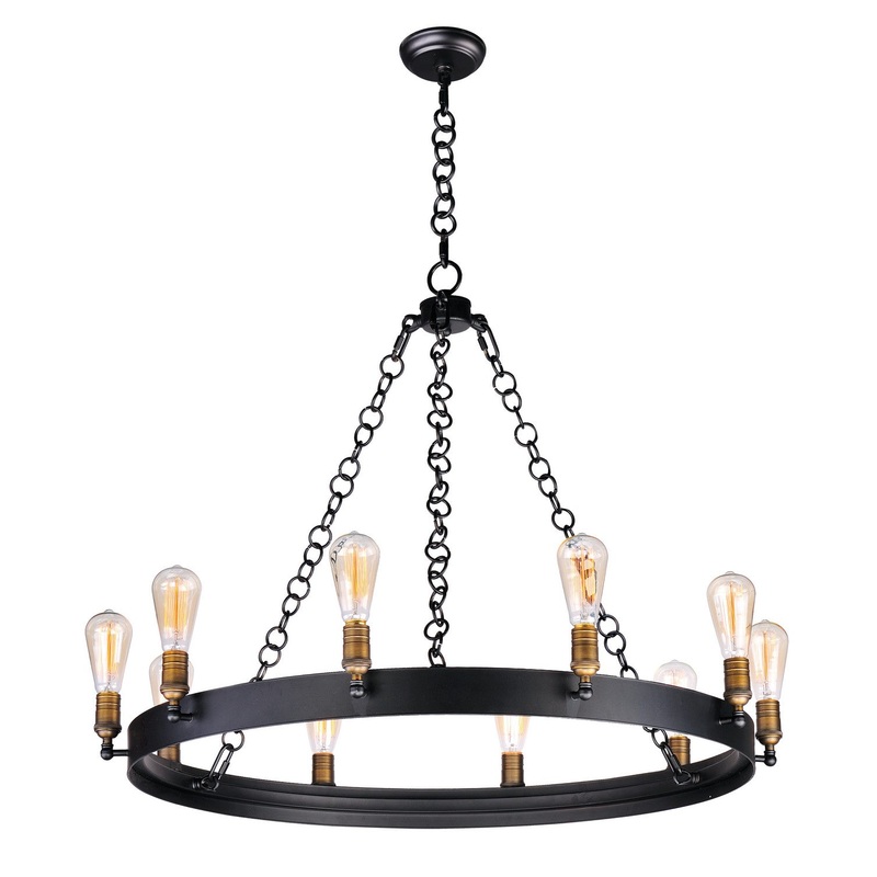 Noble LED Chandelier in Black & Natural Aged Brass