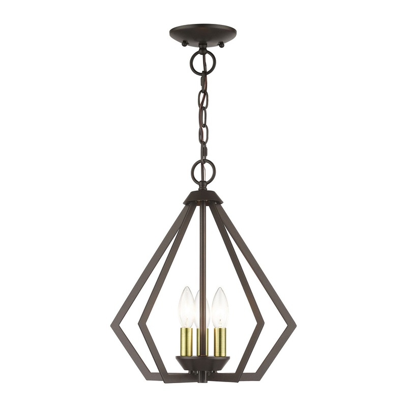 Prism 3-Light Semi-Flush / Pendant in English Bronze with Antique Brass