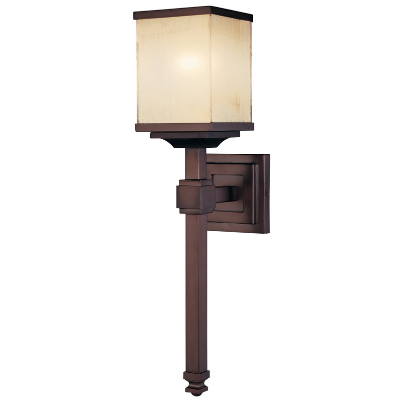 Underscore 1-Light Wall Sconce in Cimmaron Bronze with Brushed Caramel Silk Glass