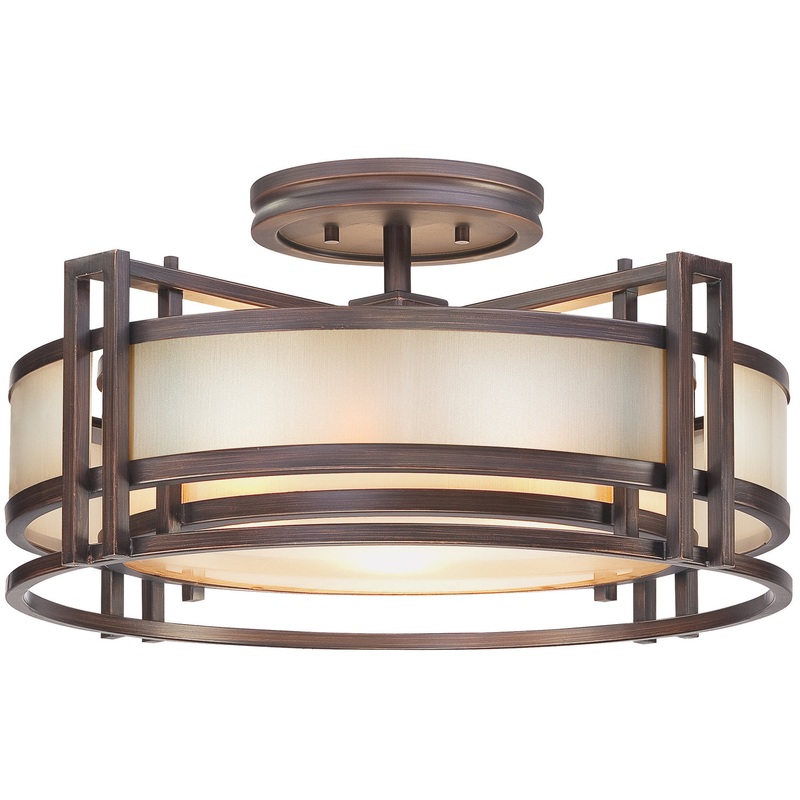 Underscore 3-Light Semi-Flush in Cimmaron Bronze with Brushed Caramel Silk Glass