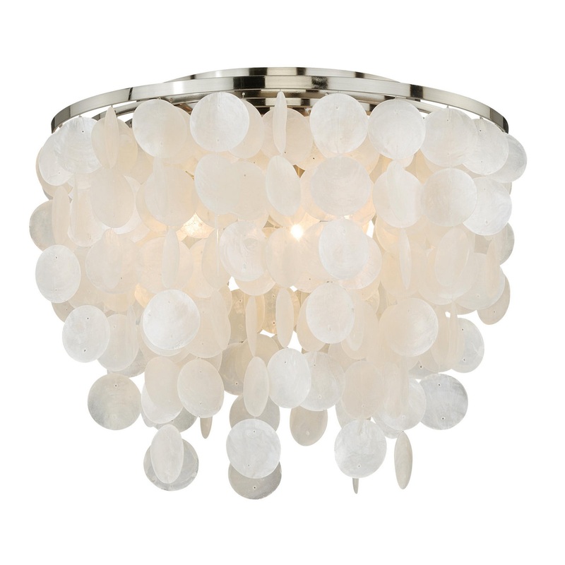 Elsa Capiz Shell 16" Flush Mount in Satin Nickel