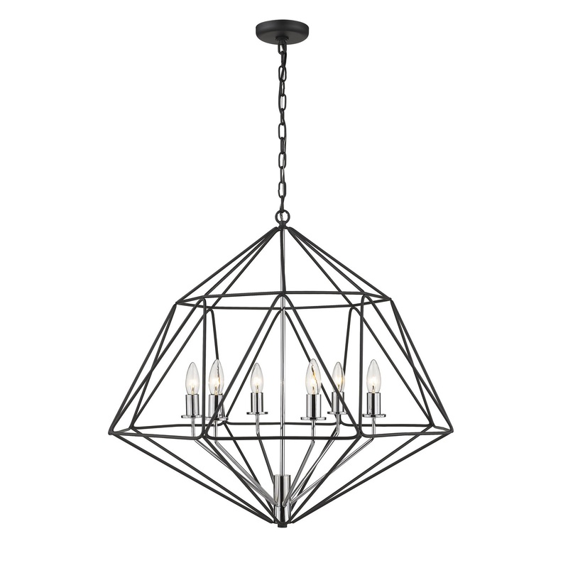 Geo 6-Light Chandelier in Matte Black & Chrome with Matte Black Steel Shade