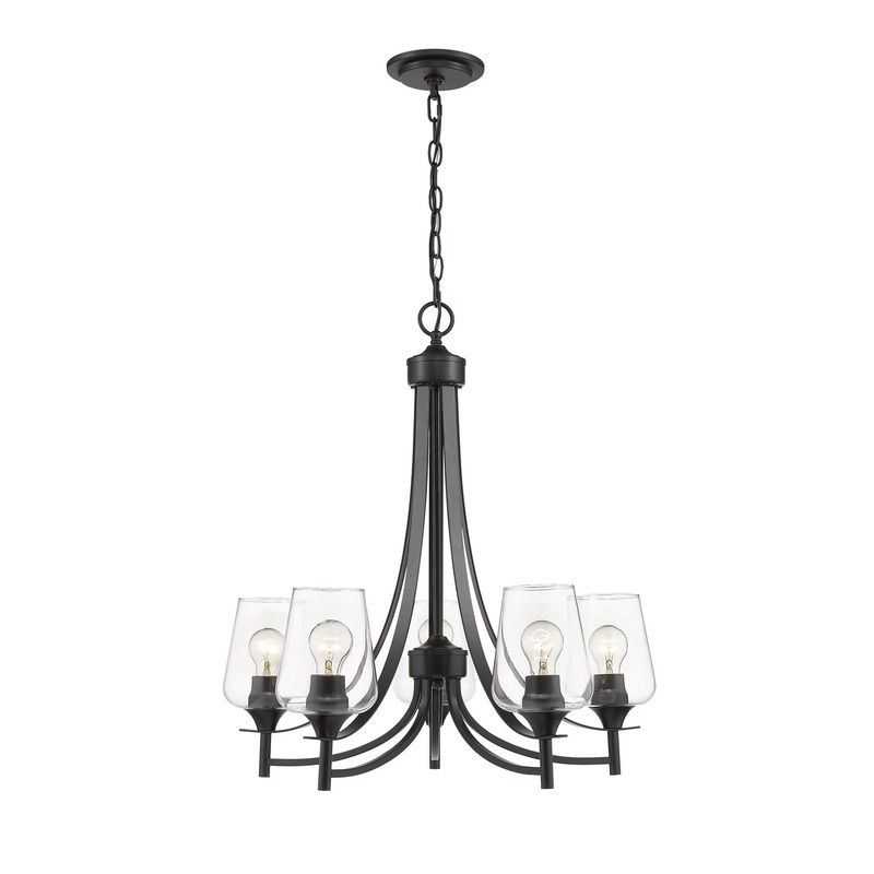 Joliet 5-Light Chandelier in Matte Black with Clear Glass Shade