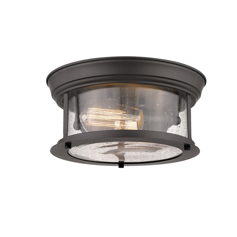 Sonna 2-Light Flush Mount in Bronze with Clear Seedy Glass Shade