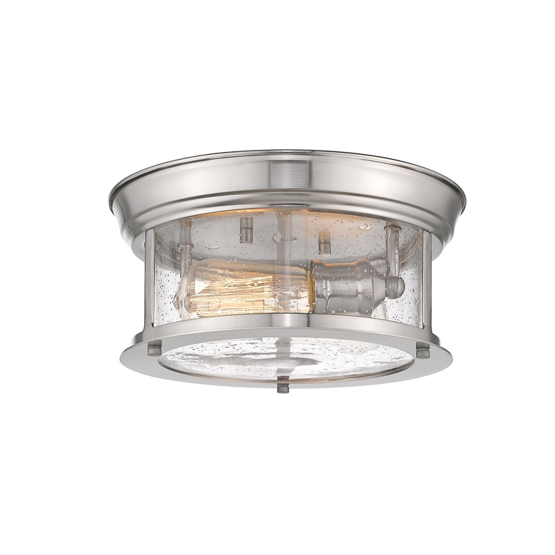 Sonna 2-Light Flush Mount in Brushed Nickel with Clear Seedy Glass Shade