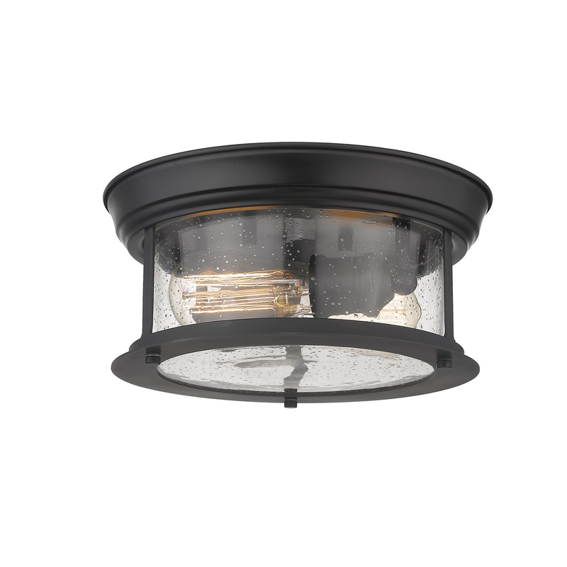 Sonna 2-Light Flush Mount in Matte Black with Clear Seedy Glass Shade