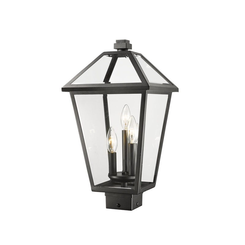 Talbot 3-Light Outdoor Post Mount Fixture in Black with Clear Beveled Glass Shade