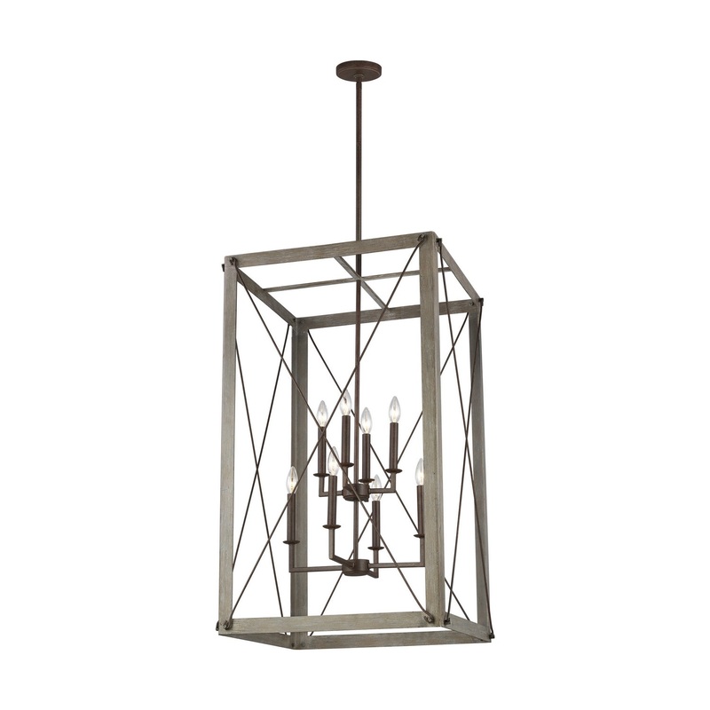 Thornwood Large 8-Light Hall/Foyer in Washed Pine & Weathered Iron