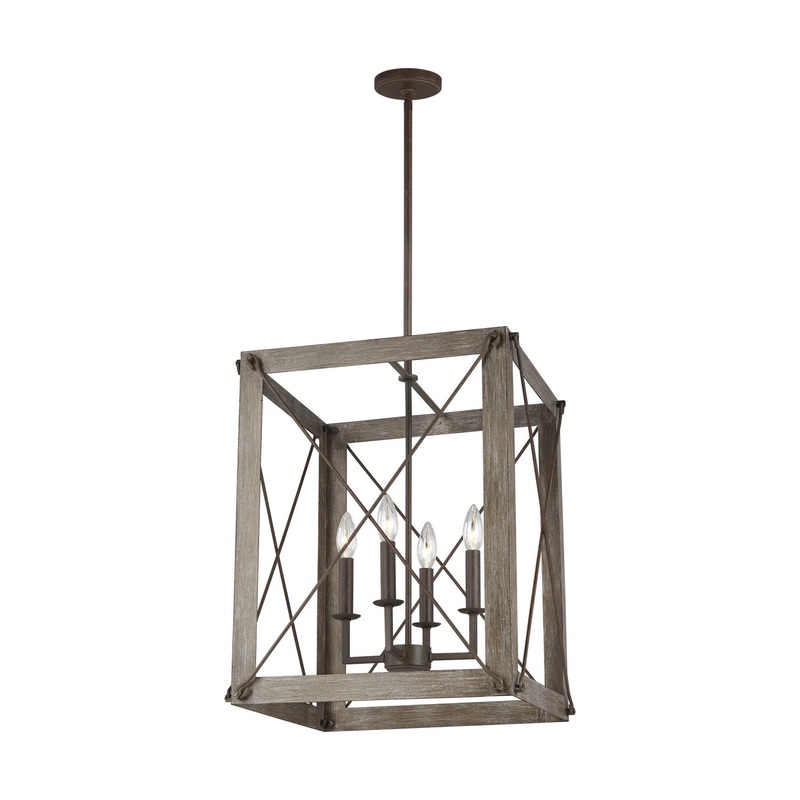 Thornwood Medium 4-Light Hall/Foyer in Washed Pine & Weathered Iron