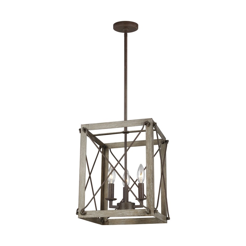 Thornwood Small 3-Light Hall/Foyer in Washed Pine & Weathered Iron