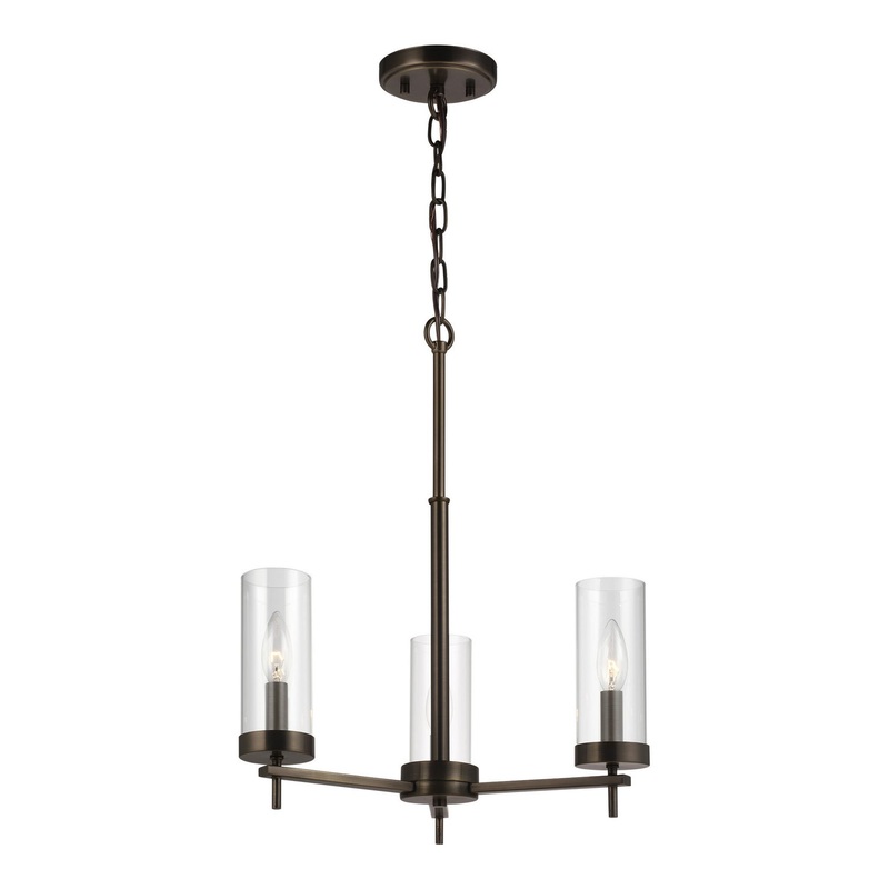 Zire 3-Light Chandelier in Brushed Oil Rubbed Bronze with Clear Glass
