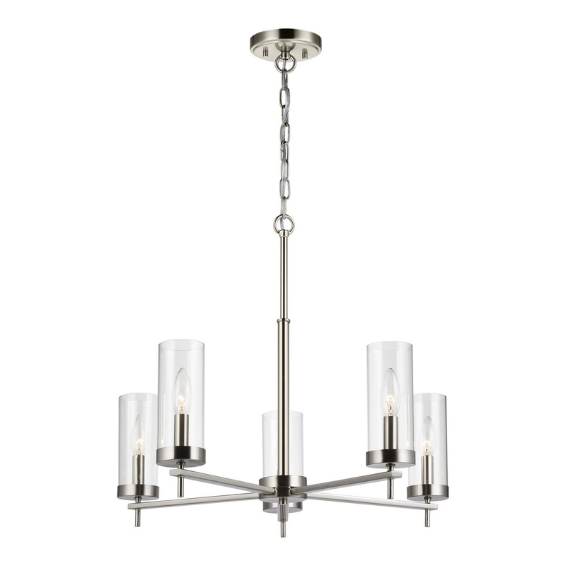 Zire 5-Light Chandelier in Brushed Nickel with Clear Glass