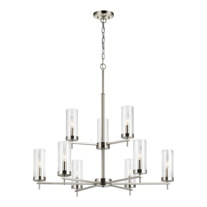 Zire 9-Light Chandelier in Brushed Nickel with Clear Glass