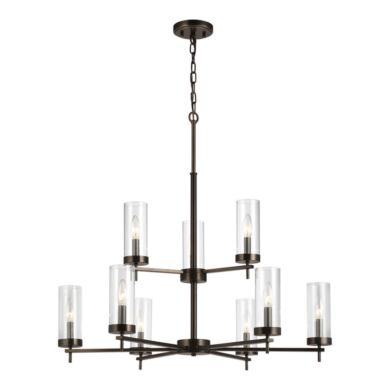 Zire 9-Light Chandelier in Brushed Oil Rubbed Bronze with Clear Glass