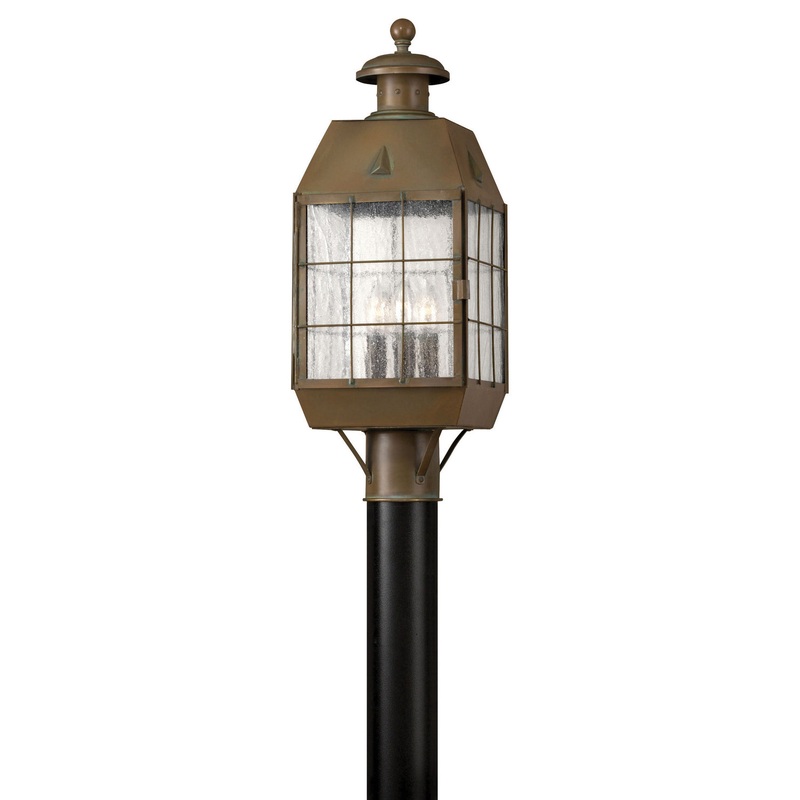 Nantucket Large Post or Pier Mount Lantern in Aged Brass