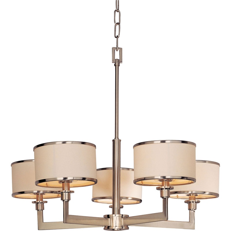 Nexus 5-Light Chandelier in Satin Nickel with White Glass