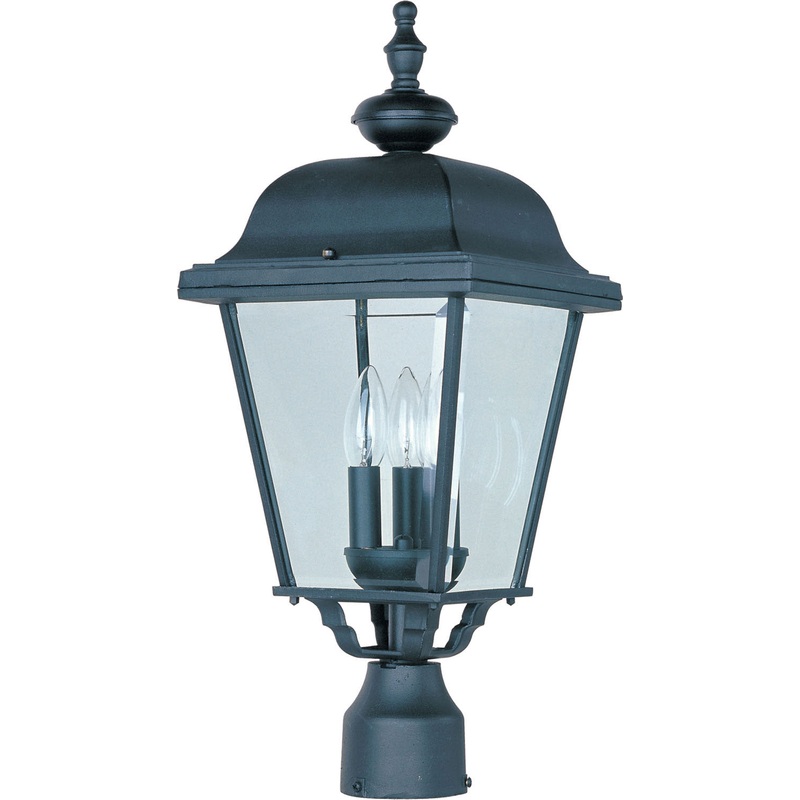 Builder Cast 3-Light Outdoor Pole/Post Lantern in Black with Clear Glass