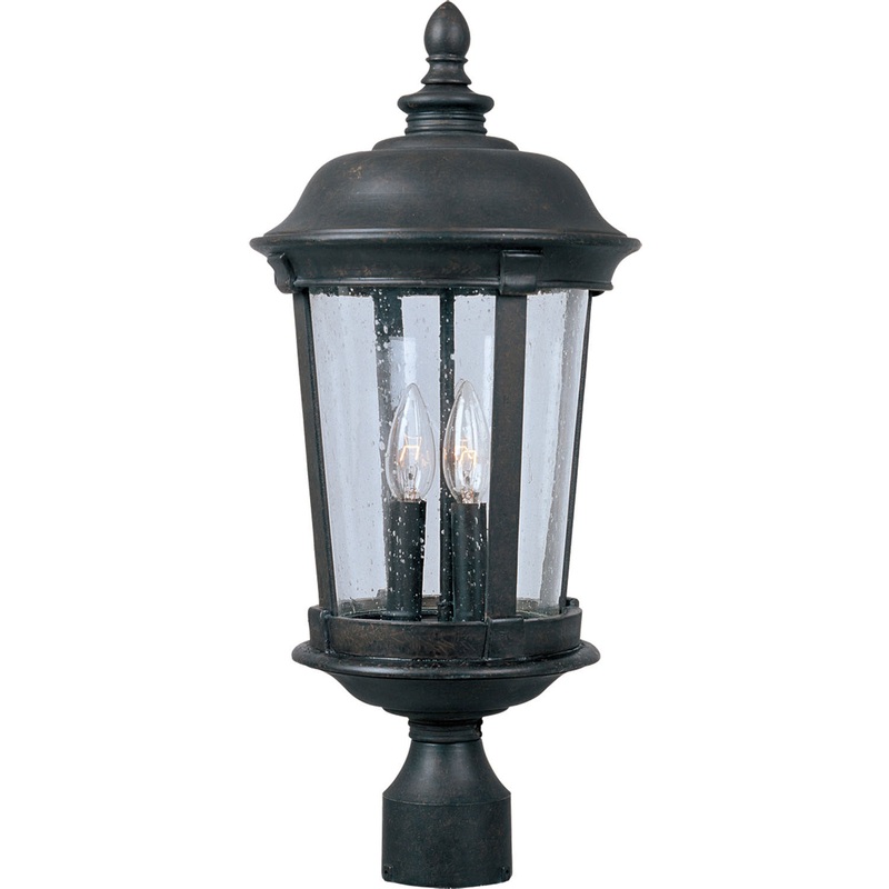 Dover Cast 3-Light Outdoor Pole/Post Lantern in Bronze with Seedy Glass