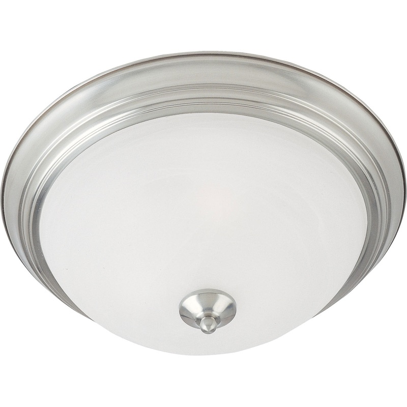 Essentials 2-Light Flush Mount in Satin Nickel with Marble Glass