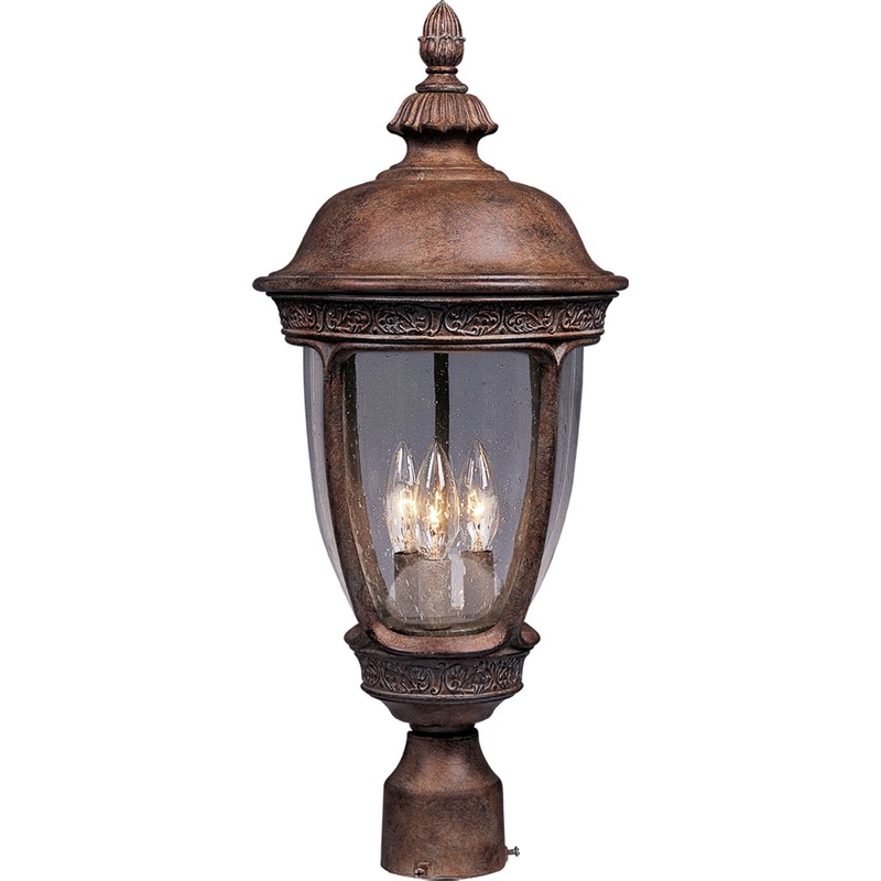 Knob Hill Cast 3-Light Outdoor Pole/Post Lantern in Sienna