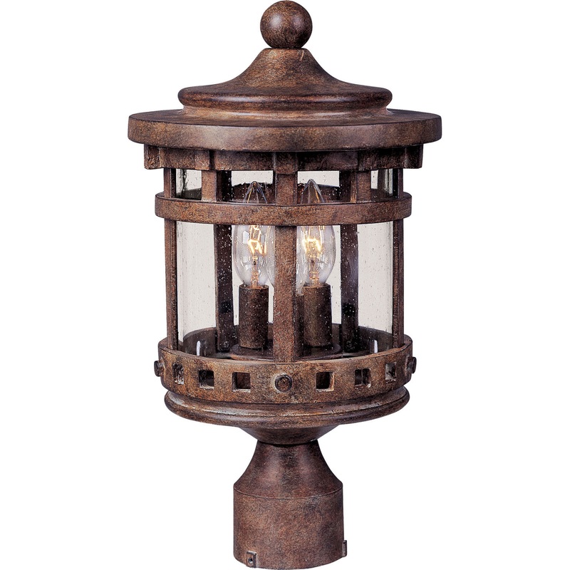 Santa Barbara Cast 3-Light Outdoor Pole/Post Lantern in Sienna with Seedy Glass