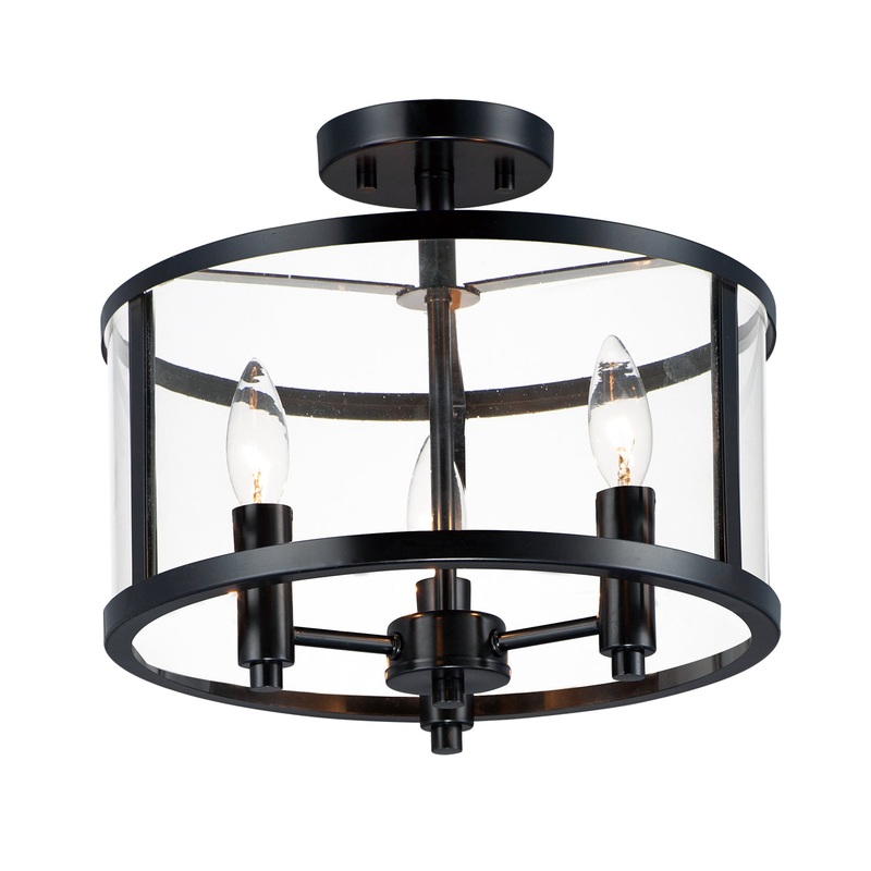 Sentinel 3-Light Semi Flush in Black with Clear Glass