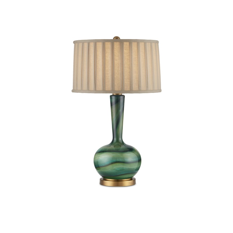 1-Light Table Lamp in Green & Antique Brass