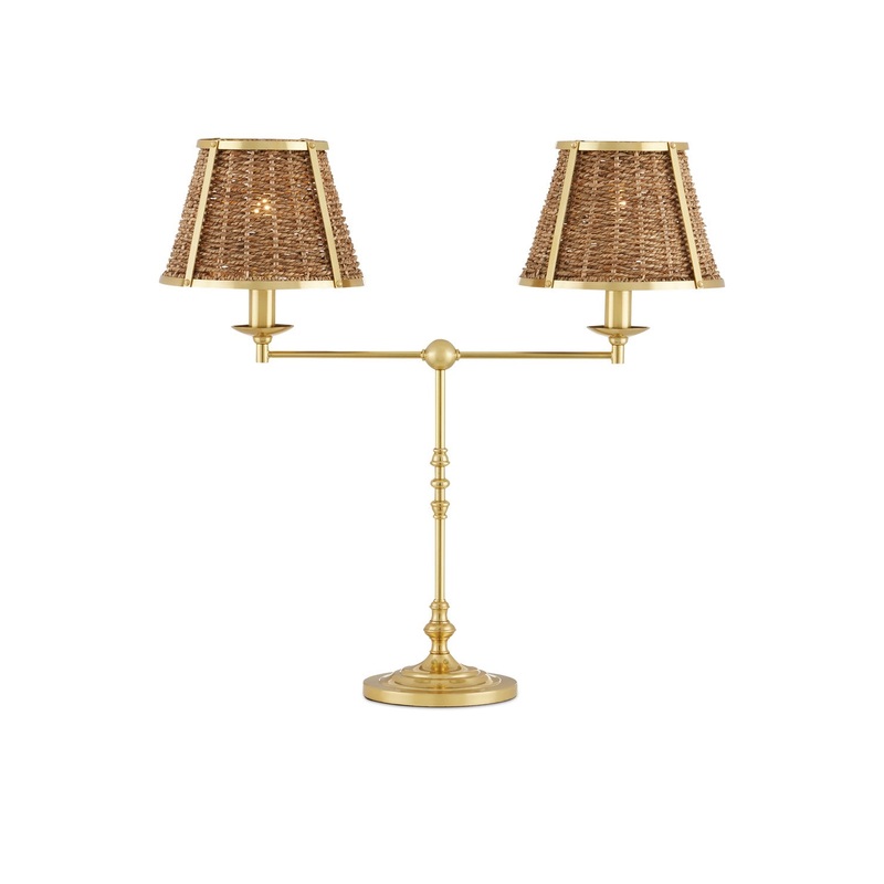 Deauville 2-Light Desk Lamp in Polished Brass & Natural