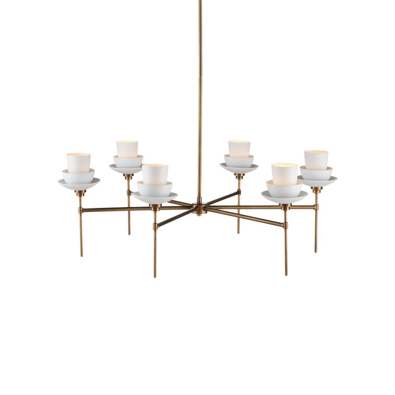 Etiquette 6-Light Chandelier in Antique Brass & White