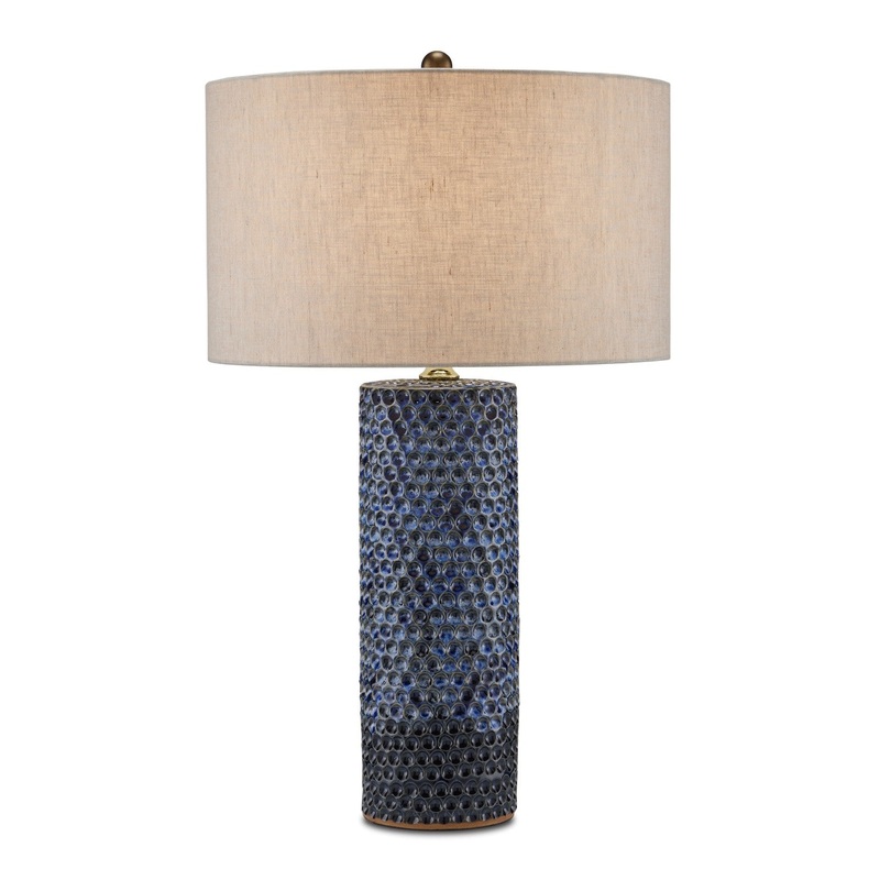 Polka Dot 1-Light Table Lamp in Reactive Blue & Polished Brass