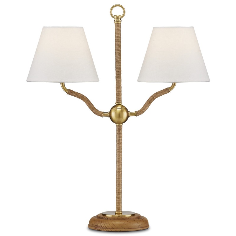 Sirocco 2-Light Desk Lamp in Natural & Antique Brass