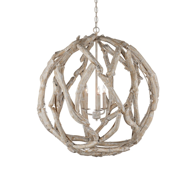 Driftwood 3-Light Chandelier in Whitewashed Driftwood