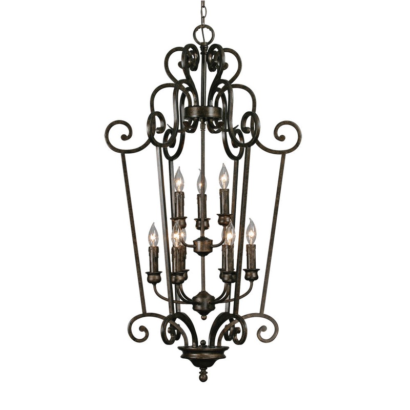 Heartwood 2-Tier 9-Light Caged Foyer in Burnt Sienna with Drip Candlesticks