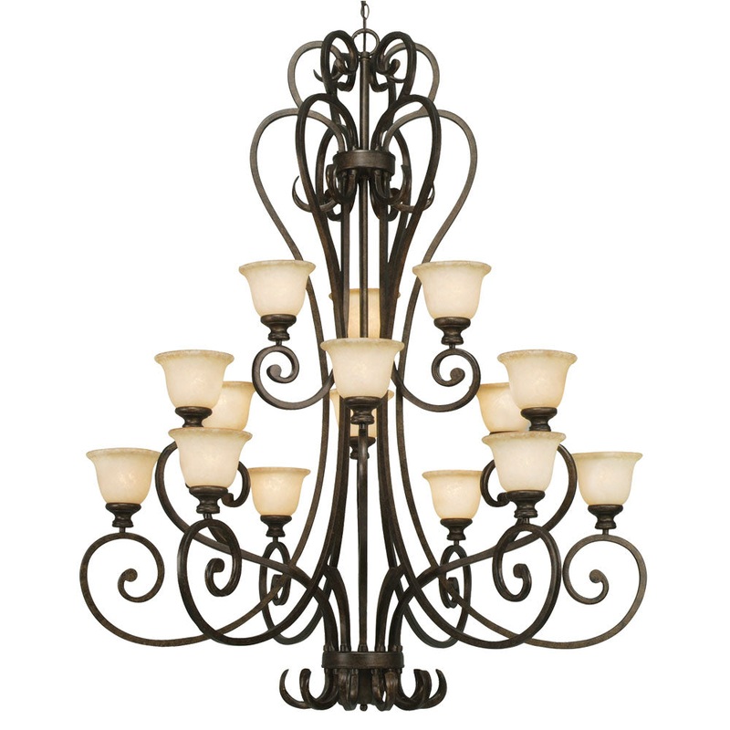 Heartwood 3-Tier 15-Light Chandelier in Burnt Sienna with Tea Stone Glass