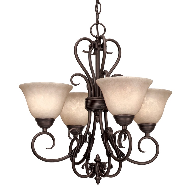 Homestead 4-Light Mini-Chandelier in Rubbed Bronze with Tea Stone Glass