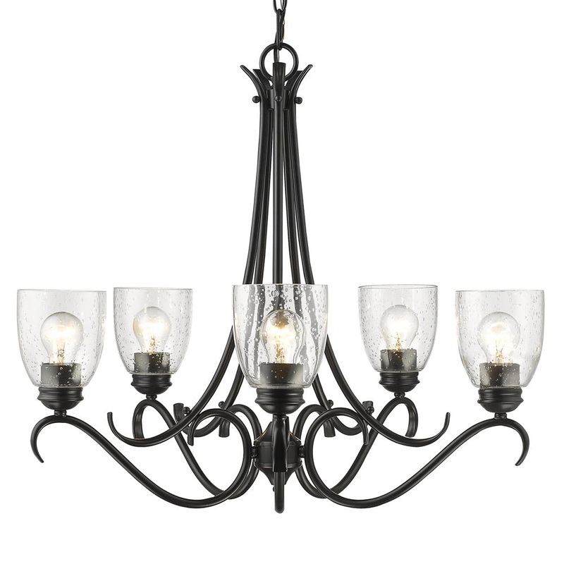 Parrish 5-Light Chandelier in Black with Seeded Glass