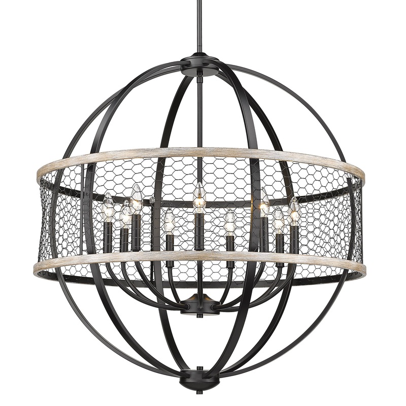 Roost 9-Light Chandelier in Black with Chicken Wire Shade